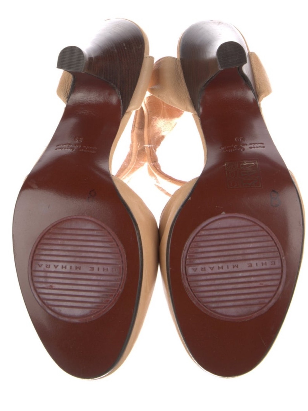 Chie Mihara Beige Leather Ankle-Strap Heels with Gold Buckle - Picture 5 of 5